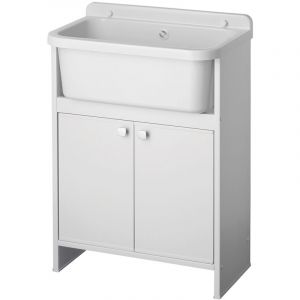 Negrari - Bac &agrave; laver avec meuble &eacute;conomie de place en pvc blanc 55x35 cm mod. Adele