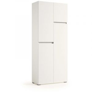 Armoire polyvalente avec 4 portes, poign&eacute;e &agrave; rainure, porte-balai, int&eacute;rieur blanc