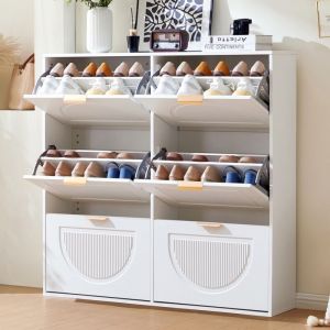 Meuble à chaussures 118x115x25 cm, armoire à chaussures style moderne avec 6 compartiments pour 30 paires, étagères ouvertes, idéale pour entrée ou