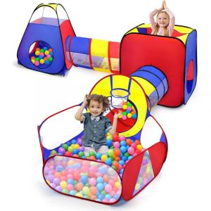5 en 1 Pop Up Tente Tunnel Enfant, avec Piscine a Balle pour B&eacute;b&eacute;, Pliable Maison de Jeux Exterieur et Interieure pour Gar&ccedil;ons Filles Cadeau de No&euml;l