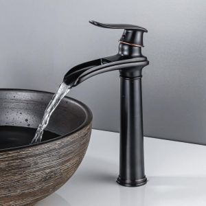 Robinet de salle de bain cascade noir, robinet de lavabo rétro, robinets d'évier en laiton, robinet de salle de bain orb antique, robinet mitigeur à