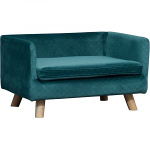 PawHut Canap&eacute; chien lit pour chien design scandinave coussin moelleux pieds bois massif dim. 64 x 45 x 36 cm velours bleu canard