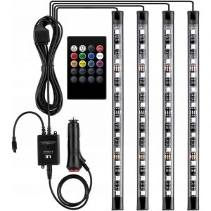 12V LED &eacute;clairage int&eacute;rieur de voiture avec 4 pi&egrave;ces 48 RGB, 3 m de bandes LED multicolores de voiture, bande lumineuse contr&ocirc;lable avec