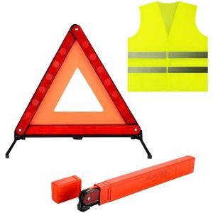 Kit Sécurité Voiture 2 en 1 - Triangle de Signalisation Pliable et Gilet de Sécurité Réfléchissant - avec Mallette de Rangement - Équipement