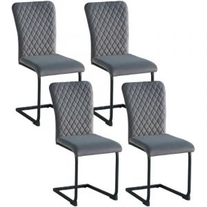 Lot de 4 Chaise de Bureau Design avec Dossier Grillagé JYMTOM — Confort Ergonomique et Élégance Moderne（velours, Gris）