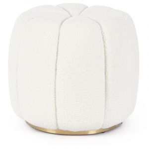 Pouf rond 44x44x39 cm en tissu effet laine blanche