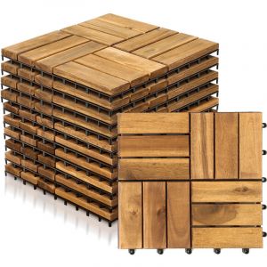 Randaco Lot de 11 dalles en bois dalles de terrasse 12 lattes 1 m&sup2;, 30 x 30 cm, Dalles clipsables en bois d'acacia