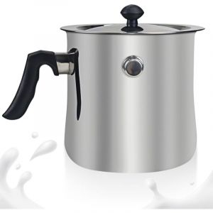 Casserole &agrave; lait &agrave; induction - 1.5L En acier inoxydable Double paroi Avec bec verseur et couvercle en verre Avec poign&eacute;e en plastique antid&eacute;rapante
