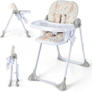 Chaise Haute Bébé, Chaise Haute Pliable Réglable avec Plateau Amovible, Dossier Ergonomique, Harnais 5 Points et Roues, Chaise d'Alimentation pour 6