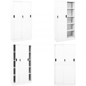 Armoire de bureau et porte coulissante Blanc 90x40x180 cm Acier - Armoire De Bureau - Meuble De Rangement - Classeur - Armoire Métallique - Armoire