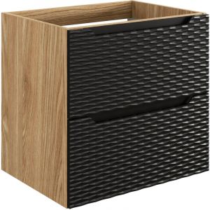 Meuble Sous Vasque 60 cm 2 Tiroirs Noir Mat et Ch&ecirc;ne Huile &ndash; &Eacute;l&eacute;gance et Fonctionnalit&eacute;