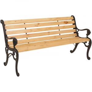 HHG - Banc de jardin 444, banc 3 places en bois et fonte, 164 cm, naturel