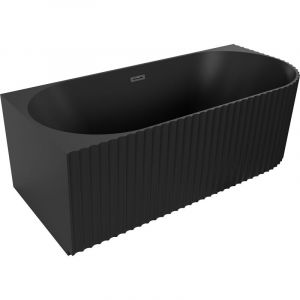 Mexen - Gia baignoire autoportante d'angle rainur&eacute;e gauche 150 x 75 cm, noir mat, trop-plein noir - 52701507571L-70