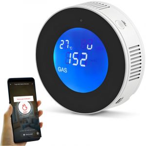 D&eacute;tecteur de fuites de gaz naturel WiFi pour la maison, avec &eacute;cran LCD, notifications push sur application mobile en temps r&eacute;el, installation avec ou