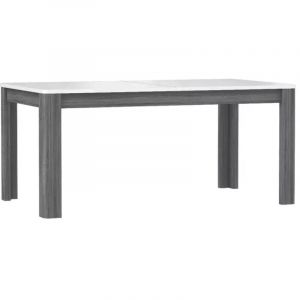 Table extensible 160 &agrave; 206 cm blanc laqu&eacute; d&eacute;cor bois gris - alexiane
