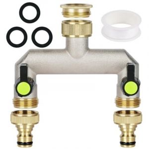 Adaptateur de robinet 2 voies, r&eacute;partiteur de tuyau pour collecteur de robinet en laiton 3/4", adaptateur de tuyau pour robinet 2 voies, avec 2