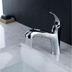 Robinet Salle de Bain avec Douchette Extractible Mitigeur de Lavabo avec 2 Jets Bouton Stop Mitigeur Salle de Bain en Laiton Chrome