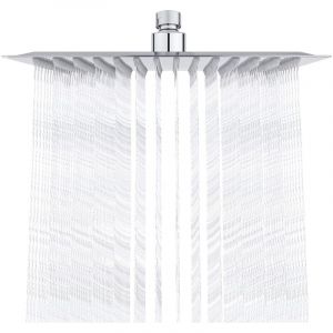 Tete de Douche Inox - Douche Economie d'Eau, Pommeau de Douche Carr&eacute; 25CM, Tete de Douche Pluie Universelle Filetage 1/2 Pouce, Rotatif 360&deg;,
