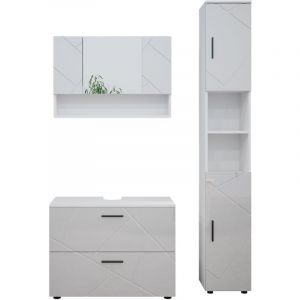 Vicco - Ensemble de meubles de salle de bain Irma, Blanc Haute brillance, 3 pièces, armoire basse 80 cm