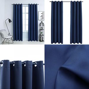 Vidaxl - Rideaux occultants avec anneaux en métal 2 pcs Bleu 140x175 cm - Rideaux Bleus - Rideaux Occultants - Rideaux Pour Salon - Rideaux Pour