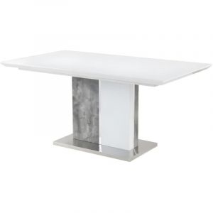 Table à manger extensible - 6 à 8 personnes - mdf - Coloris : Blanc laqué et béton - eren