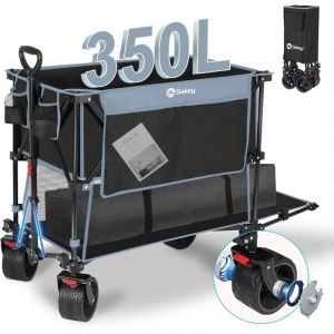 Chariot pliant 4XL, capacit&eacute; 350 L, avec roues extra larges de 17 x 10 cm, chariot de plage, chariot de transport pliable en 4 positions, 4XL Double