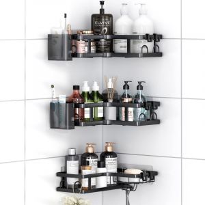 Etagere Douche sans Percage, 5 Pi&egrave;ces Etagere Salle De Bain Angle avec Porte Savon Douche, Support Gel Douche Salle De Bain Porte Shampoing Douche