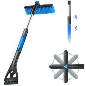 Grattoir à glace 2 en 1 pour voiture avec balai, grattoir à glace et fouet, tête de brosse à 360°, poignée en mousse antidérapante, pour voiture,