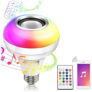 Smart LED RGB Bluetooth enceinte ampoule - E26/E27 12W rechargeable multicouleur lumi&egrave;re audio avec t&eacute;l&eacute;commande