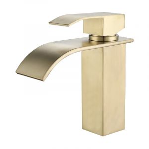 Robinet de Lavabo Cascade Doré, Mitigeur Cascade Robinet Salle de Bains Monotrou Sur Plage, Robinetterie Lavabo, Cartouche Céramique,(hors tuyau