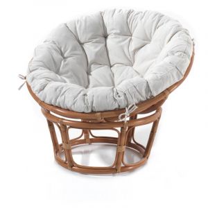 Fauteuil loveuse 102x102x80 cm en rotin miel et coussin écru