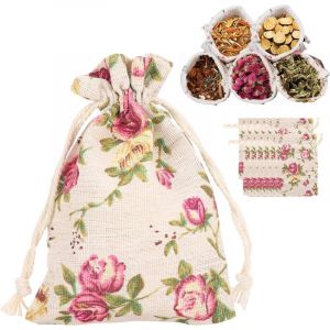 Lot de 50 Sachets de Toile de Jute en Lin, Petits Sacs en Tissu Sachet Coton Pochette Tissu Sacs de Rangement en Jute R&eacute;utilisable avec Cordon de