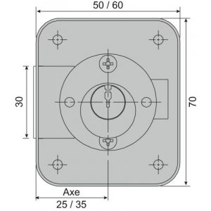 Serrure &agrave; cylindre laiton &agrave; 5 goupilles L28mm &oslash;23mm. coffre acier noir 60x70. axe &agrave; 35mm livr&eacute; avec rosace - main gauche - DEVISMES