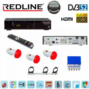 Hdme - pack recepteur TS7000 double tuner free-to-air + commutateur diseqc 4/1 + 3 lnb + support x 3 lnb
