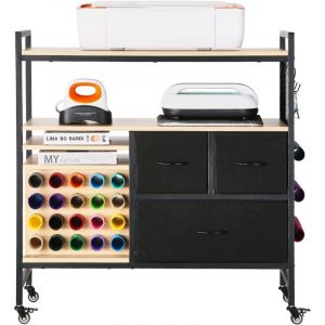 Mophorn - Chariot de Rangement, Compatible avec les Plotters de Découpe, Table de Travail Artisanal avec 20 Porte-rouleaux de Vinyle et 3 Tiroirs,