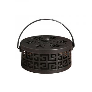 Support de Bobine de Moustique Classique, Porte-encens Portable en m&eacute;tal, Support de Bobine Anti-Moustique avec poign&eacute;e et Couvercle, Encens Spirale