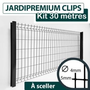 Cloture&jardin - Kit Grillage Rigide Gris Anthracite 30M - jardipremium clips - Fil 4/5mm - 1,23 m&egrave;tre