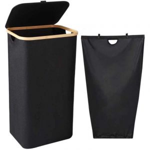 (Noir) Panier a Linge, 100L Corbeille a Linge avec Couvercle e Poign&eacute;es - Bac a Linge Sale avec Sac Linge Sale Amovible - Laundry Basket Pliable de