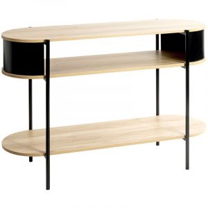 Table console meuble salon coloris ch&ecirc;ne/Noir - Longueur 110 x Hauteur 76 x Profondeur 39 cm