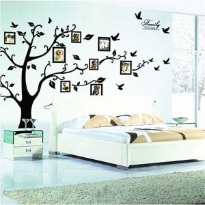 Grand arbre g&eacute;n&eacute;alogique d&eacute;coration murale cadres photo amovibles arbre sticker mural vinyle arbre Stickers muraux pour salon d&eacute;cor &agrave; la maison