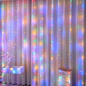 Rideau de lumi&egrave;re de f&eacute;e,Rideau de lumi&egrave;re int&eacute;rieur ext&eacute;rieur 3x3 m Lumi&egrave;res de f&eacute;e int&eacute;rieure 300 LED Imperm&eacute;able Rideau de lumi&egrave;re de f&eacute;e avec