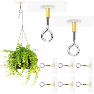 8 Pi&egrave;ces Crochet Plafond Sans Percer, Crochets de Plafond Autocollants Sans Per&ccedil;age, Crochet Adh&eacute;sif Plafond, Transparent pour Plantes Suspendues,