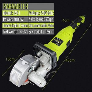 Rainureuse murale 4000 W - Fraise murale avec aspiration et 5 disques &agrave; tron&ccedil;onner de 121 mm - Profondeur de rainure de 30 mm - Pour marbre, granit,