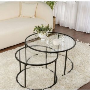 Pier Import - Table gigogne en verre - cadre noir (lot de 2) ⌀80 cm tulum
