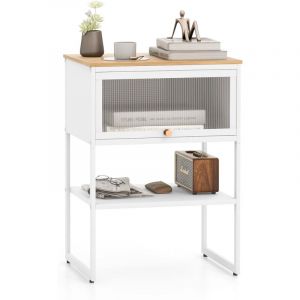 Costway - Bout de Canap&eacute; avec Porte Rabattable Transparente, Table de Chevet Industriel, Table d'Appoint Compacte, Poign&eacute;e Ronde, Pieds en M&eacute;tal,