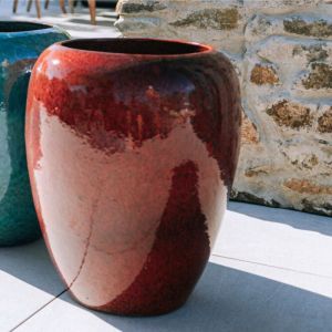 Pot grande taille d'extérieur galilee 50x60cm rouge tropical, fait main en terre cuite émaillée, résistant au gel