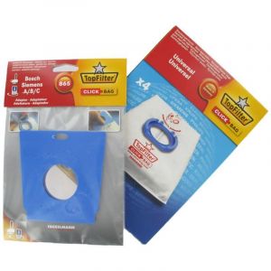 Boite de 4 sacs aspirateurs universels Top Filter avec Adaptateur Click Bag pour aspirateurs Siemens et Bosch 840