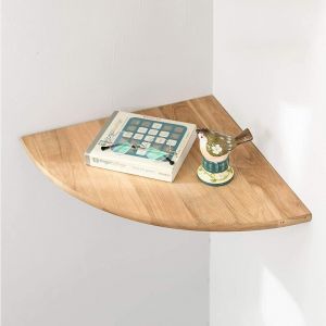 Étagère d'angle flottante en chêne rustique avec extrémité arrondie pour haut-parls, livres, décorations et salle de bain, Bois de chêne, chêne,3030cm