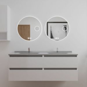 Cuisibane - Meuble double vasque 140 cm arlequin avec 2 miroirs Rondinara- Vasque Gris- Traverses Gris