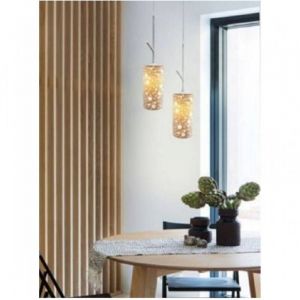 Lampe Suspendue E27 Abat-jour Cylindrique Céramique Ajourée Blanc Lp21